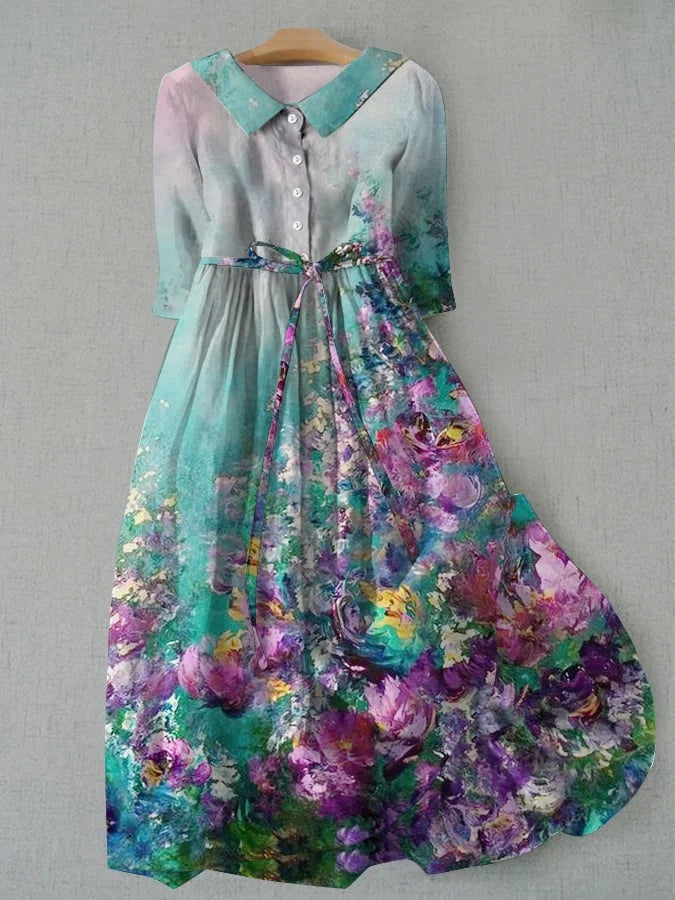 Rosalie - Women's Lace-Up Waist Floral Print Dress