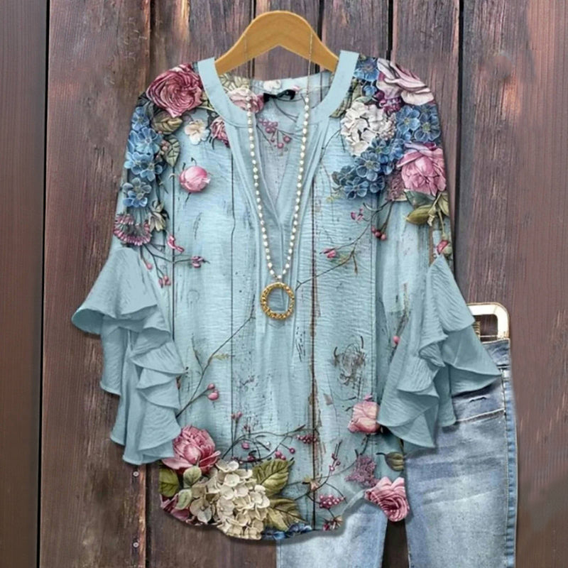 Alice – Relaxed Floral Ruffle Blouse