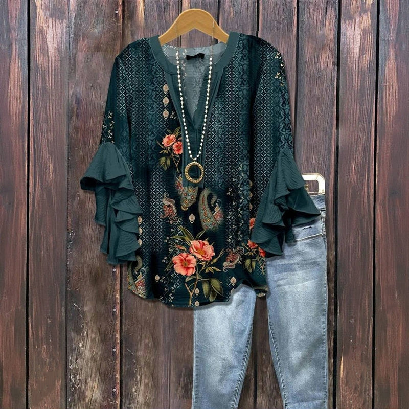 Hannah – Relaxed Floral Ruffle Blouse