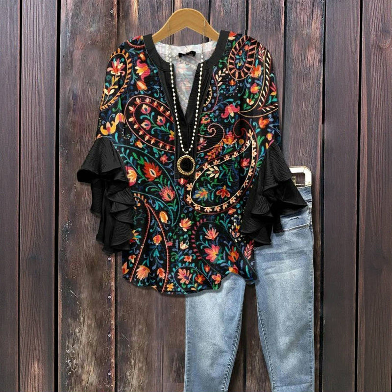 Grace – Relaxed Floral Ruffle Blouse