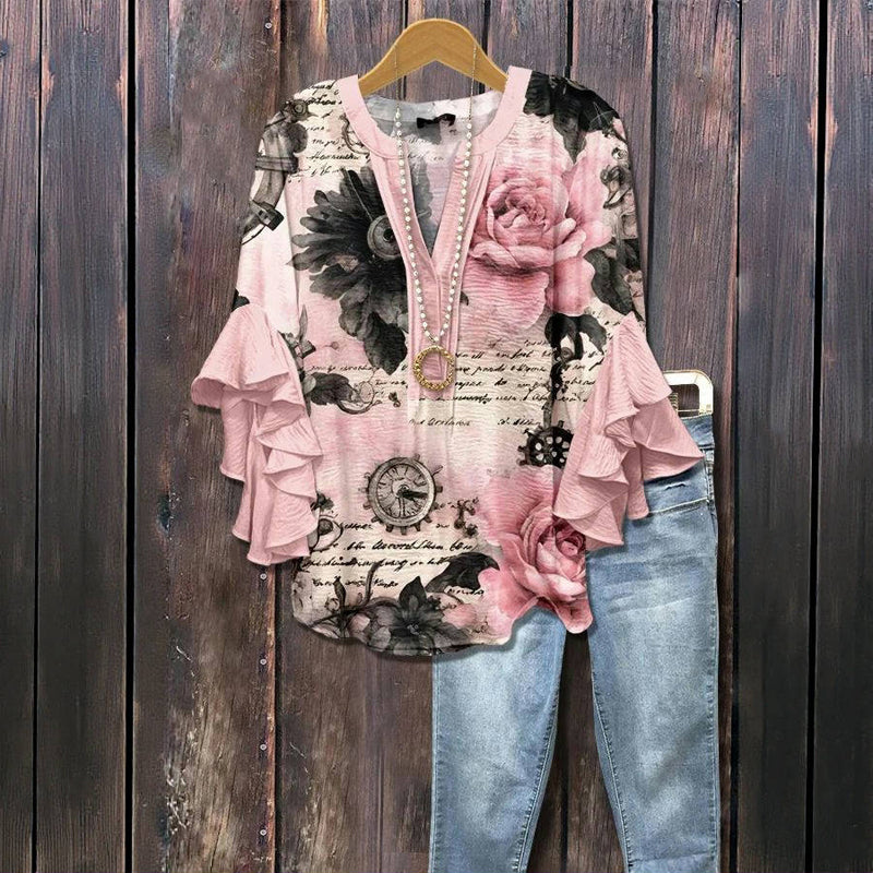 Freya – Relaxed Floral Ruffle Blouse