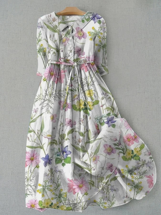 Madeline - Summer A-Line Lace-Up Waisted Floral Dress