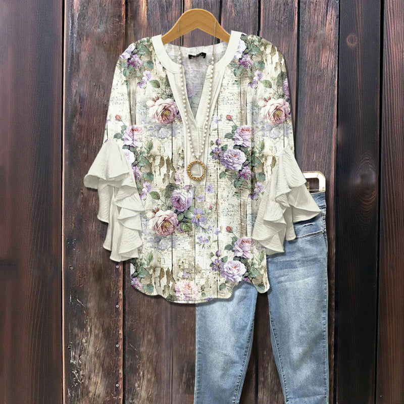 Ruby – Relaxed Floral Ruffle Blouse