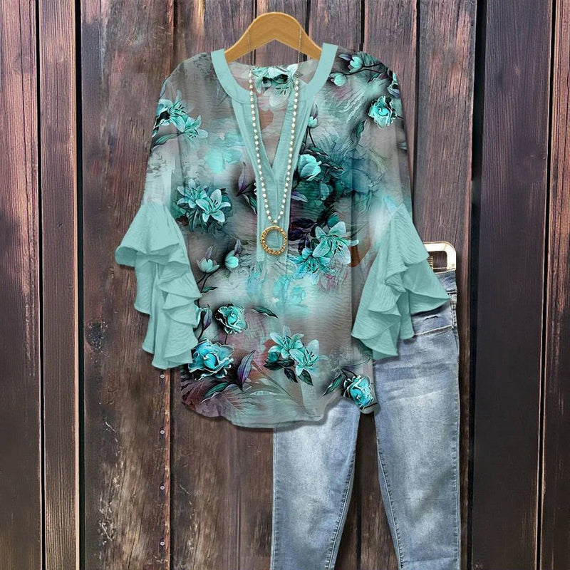 Ellie – Relaxed Floral Ruffle Blouse