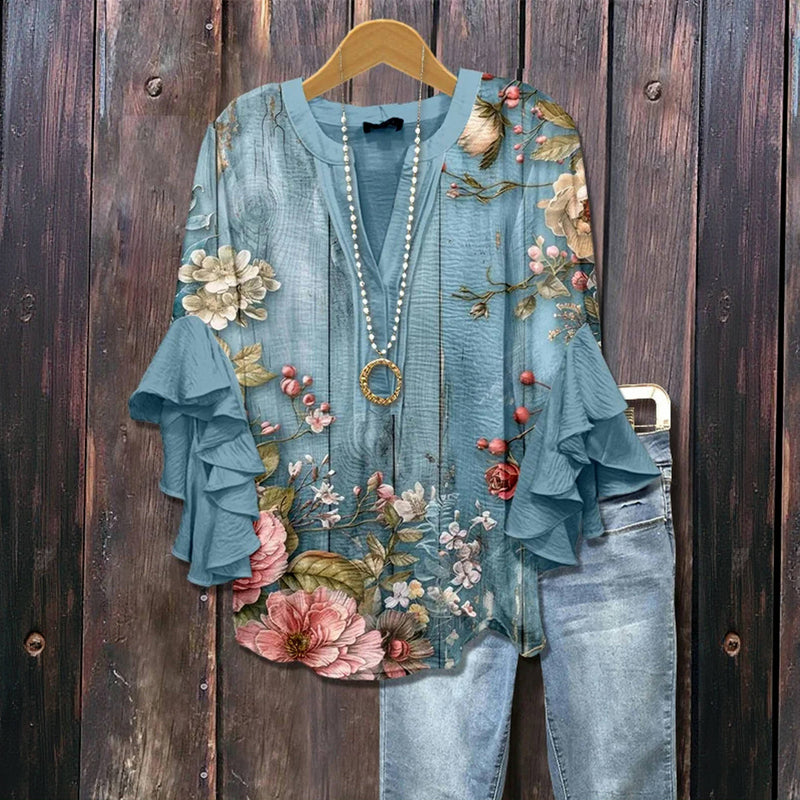 Evie – Relaxed Floral Ruffle Blouse