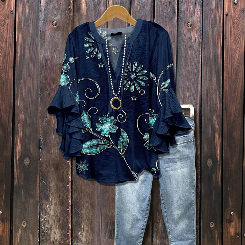 Isla – Relaxed Floral Ruffle Blouse