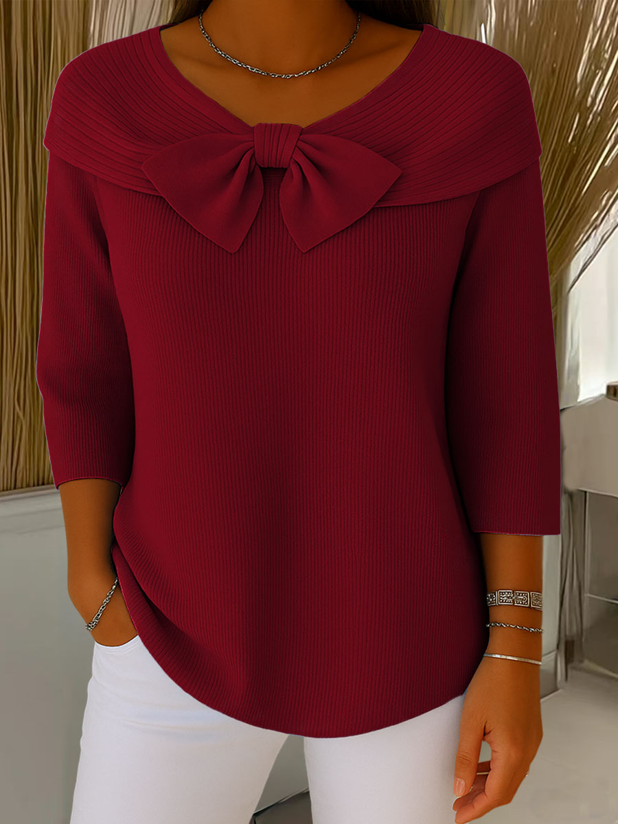 Margaret - knitted jumper with bow and 3/4 sleeves