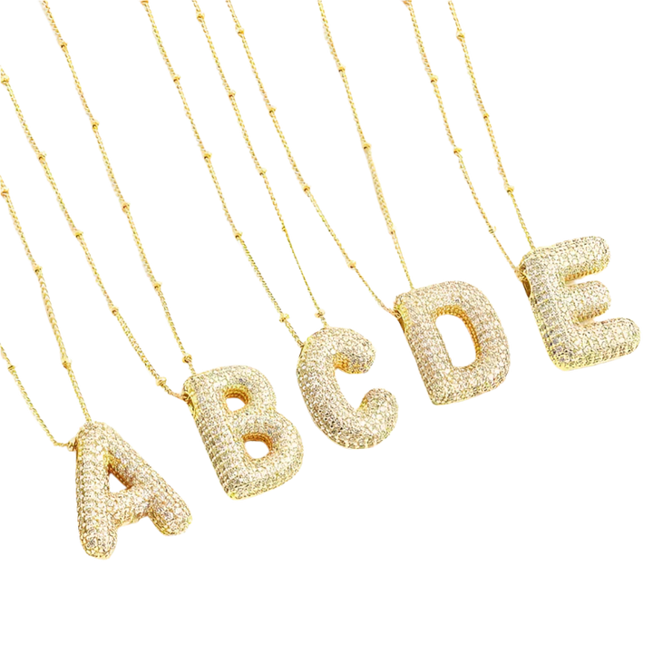 Bubble letter initial necklace| Gold