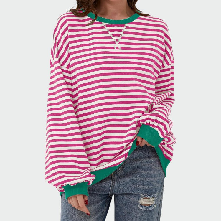 Olivia – Casual Long Sleeve Round Neck Striped Sweatshirt