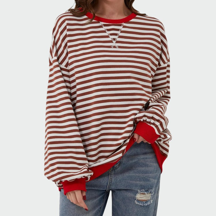 Olivia – Casual Long Sleeve Round Neck Striped Sweatshirt
