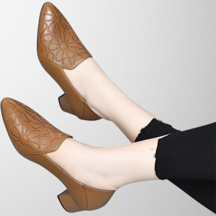 Olivia - Soft Vegan Leather Embroidered Pumps