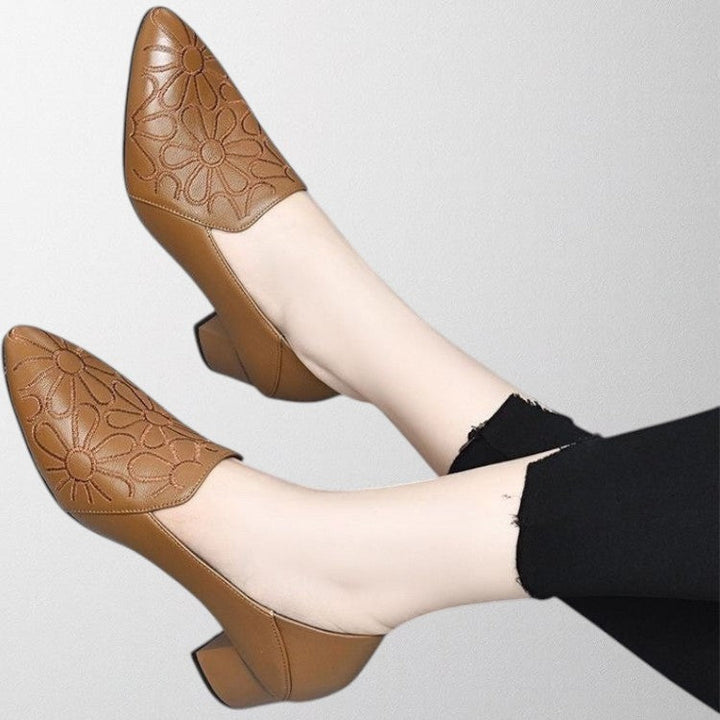 Olivia - Soft Vegan Leather Embroidered Pumps