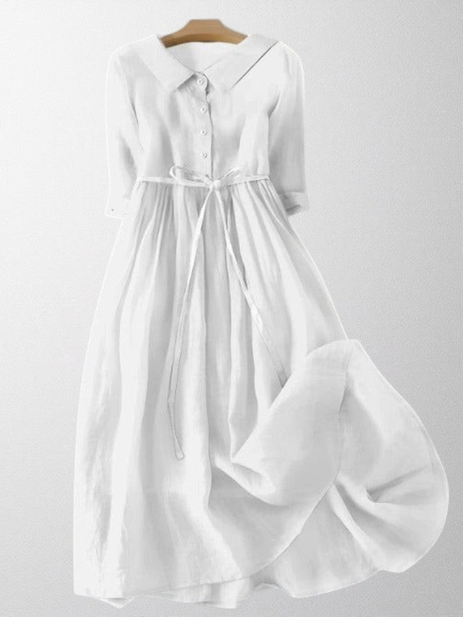 Olivia - Elegant Short-Sleeve Dress with Waist Tie