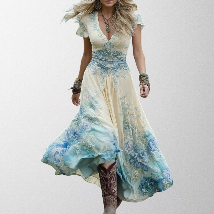 Olivia - Floral Printed Short Maxi Dress