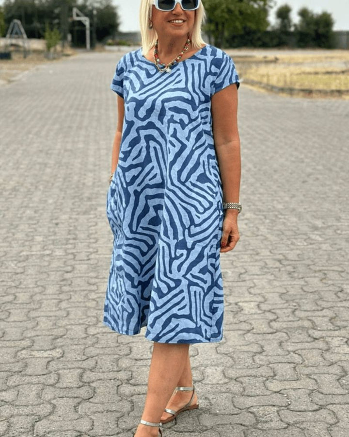 Hazel - Summer dress with round neck and beautiful print