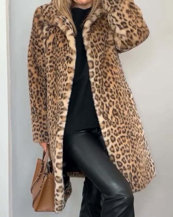 LEIA - Soft Long Coat with Leopard Print