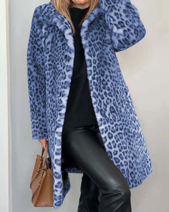 LEIA - Soft Long Coat with Leopard Print