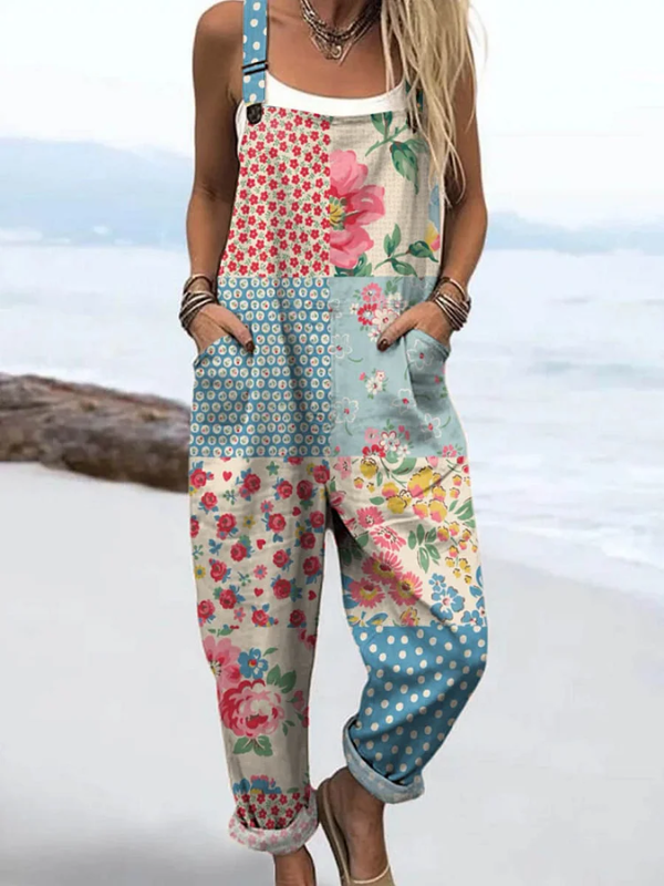 Elspeth | Floral patchwork strap overalls