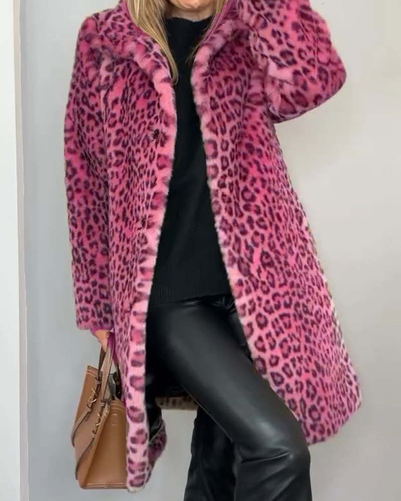 LEIA - Soft Long Coat with Leopard Print