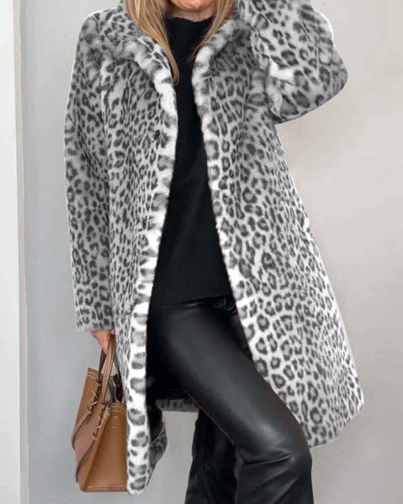 LEIA - Soft Long Coat with Leopard Print