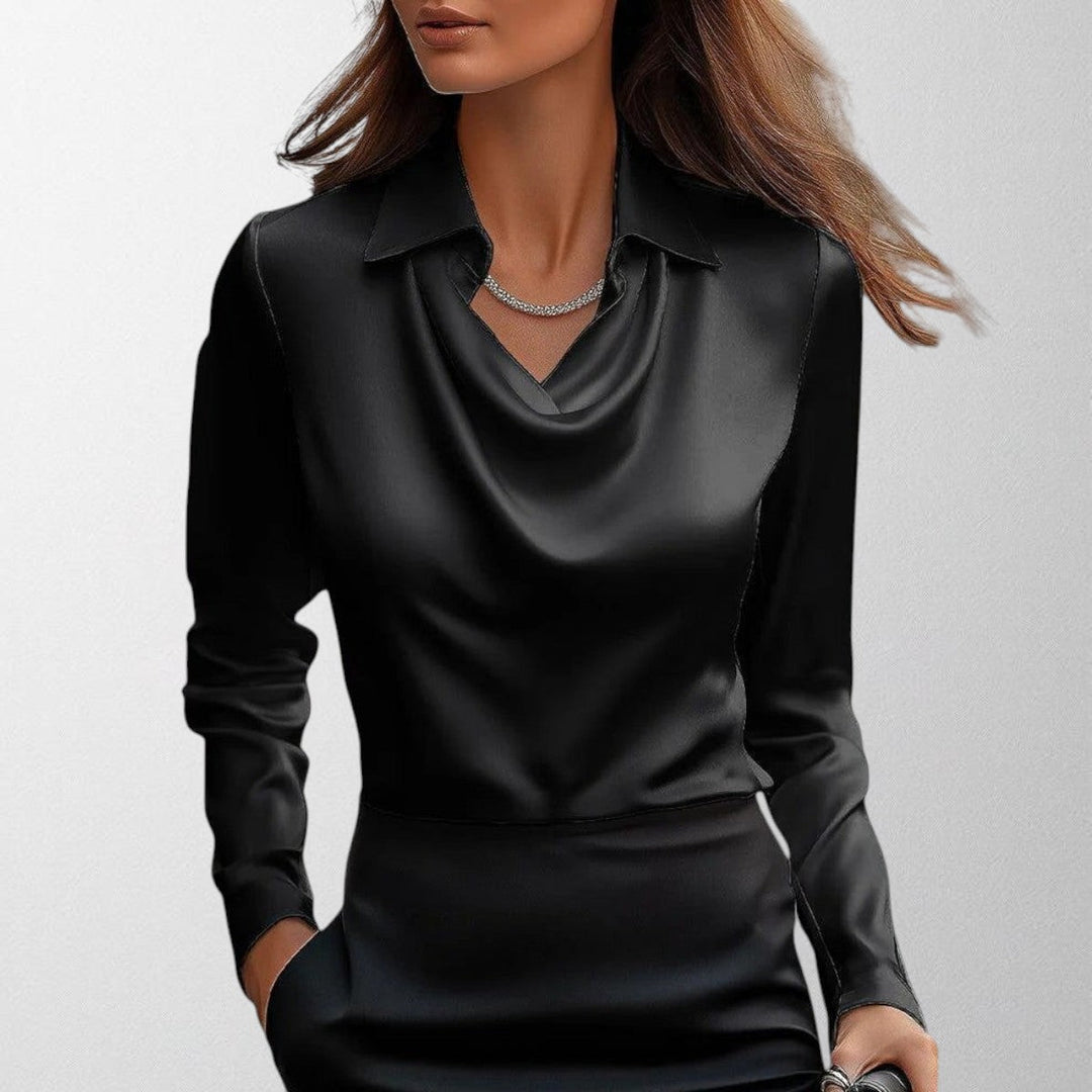 Sylvie - Blouse with Luxurious Sheen and Pleated Neckline