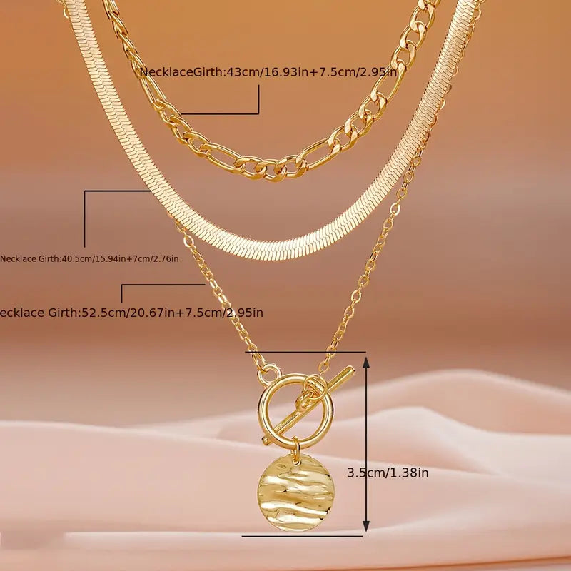 Matilda Textured Coin Layered Necklace | Gold