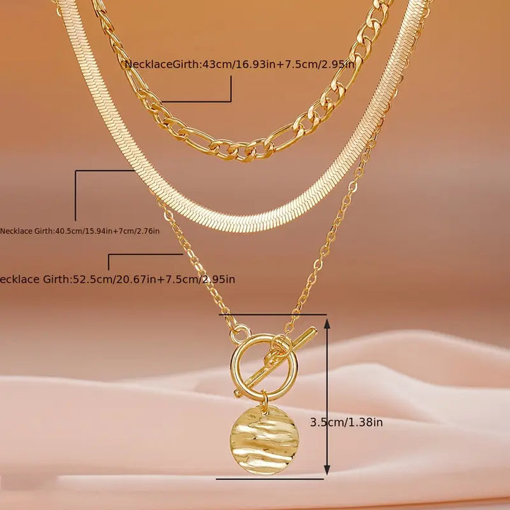 Matilda Textured Coin Layered Necklace | Gold