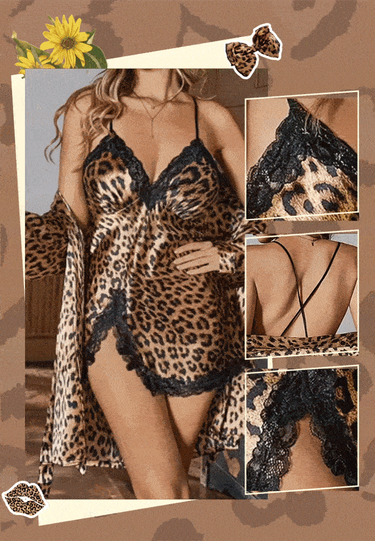 Scarlett - Sexy two piece pyjamas with leopard print