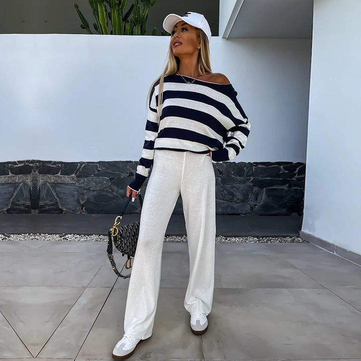 Martha - Striped Off-Shoulder Lounge Set