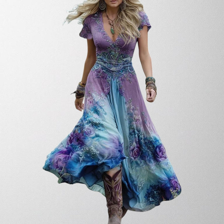 Olivia - Floral Printed Short Maxi Dress