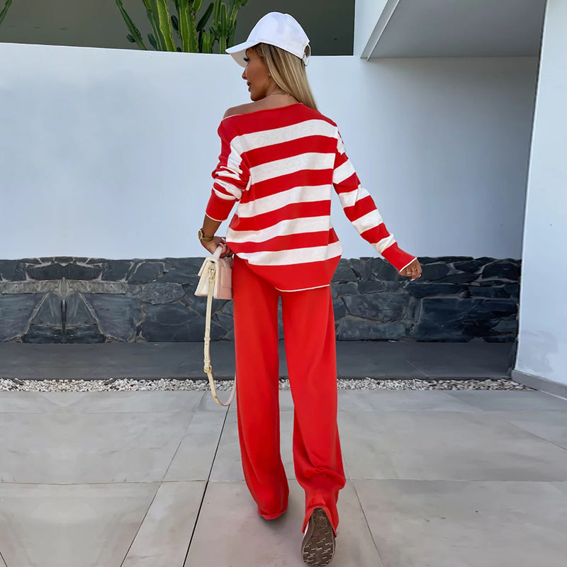Martha - Striped Off-Shoulder Lounge Set