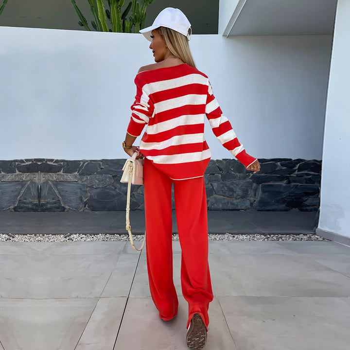 Martha - Striped Off-Shoulder Lounge Set