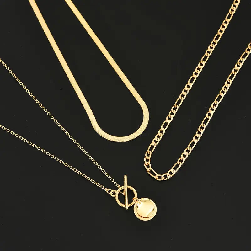 Matilda Textured Coin Layered Necklace | Gold