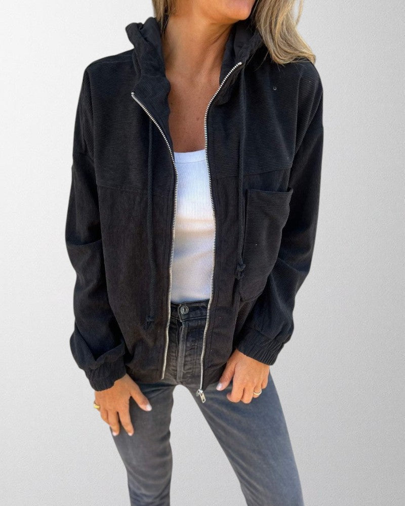 Olivia - Corduroy Hooded Jacket with Zip Fastening