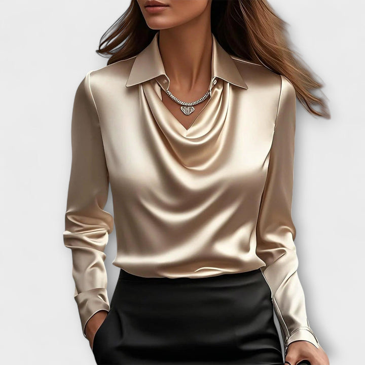 Shiny Blouse with Gathered Collar