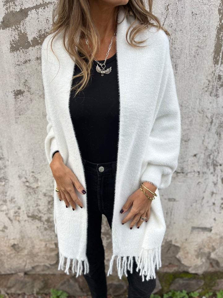 Amelia - Ladies' coat with long sleeves and fringes