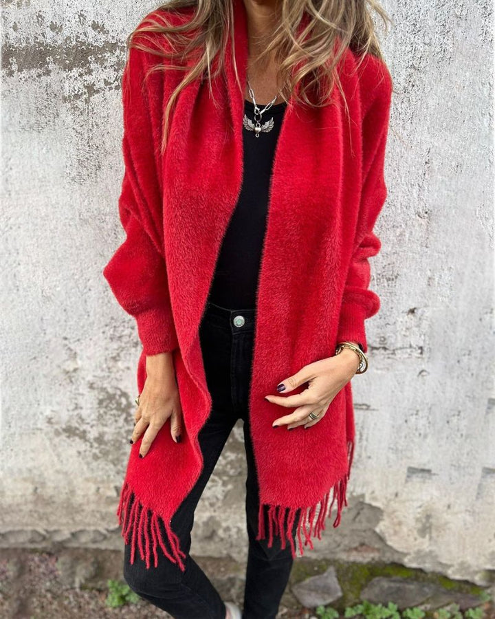 Amelia - Ladies' coat with long sleeves and fringes