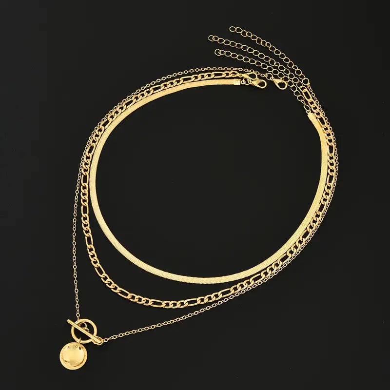 Matilda Textured Coin Layered Necklace | Gold