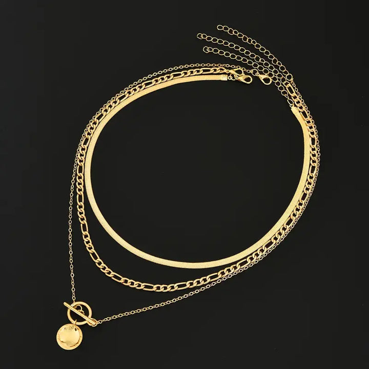 Matilda Textured Coin Layered Necklace | Gold