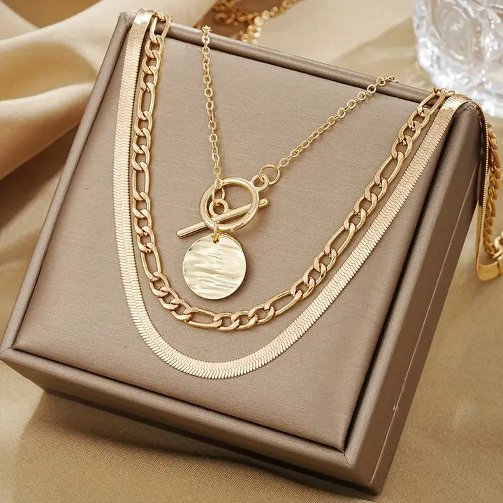 Matilda Textured Coin Layered Necklace | Gold