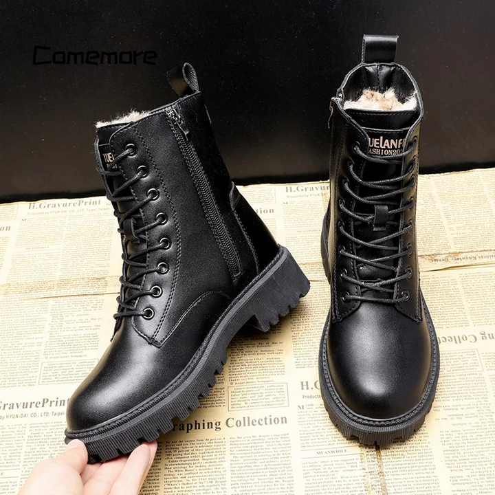 Élisabeth - Elegant and sturdy black leather winter boots