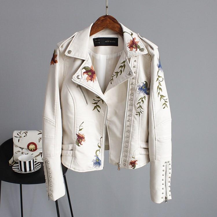 Jordia - Women's Leather Jacket With Floral Accents
