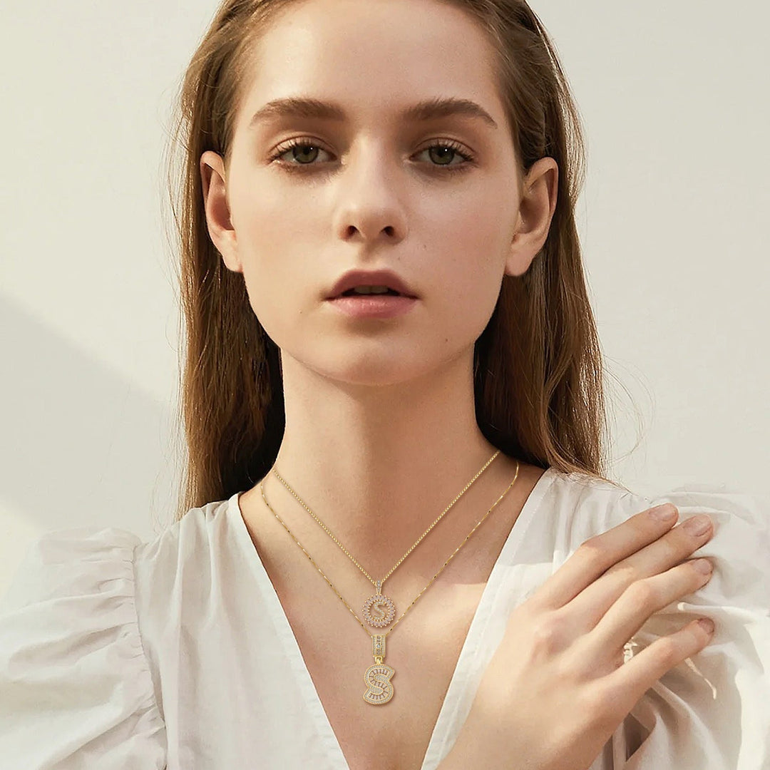 Moissanite letter initial necklace set | Gold