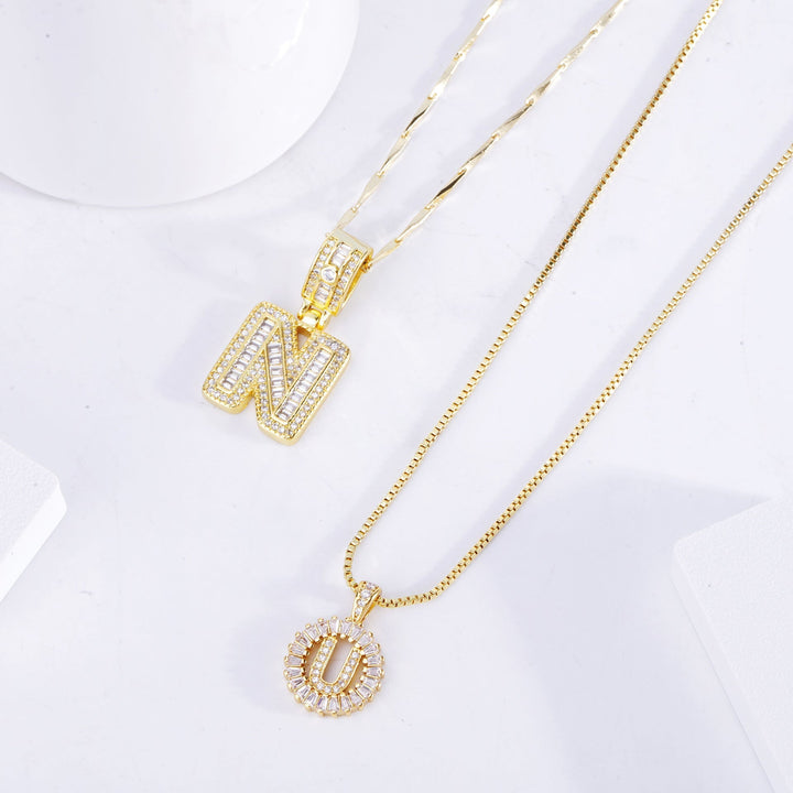 Moissanite letter initial necklace set | Gold
