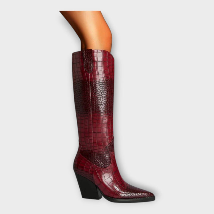 Crocodile Pattern Boots with Elegant Heel