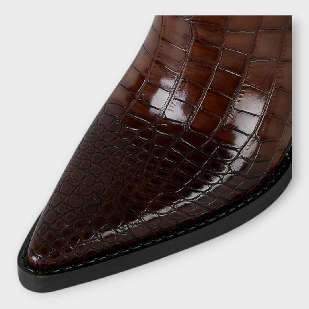 Crocodile Pattern Boots with Elegant Heel