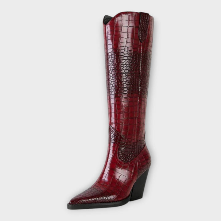 Crocodile Pattern Boots with Elegant Heel