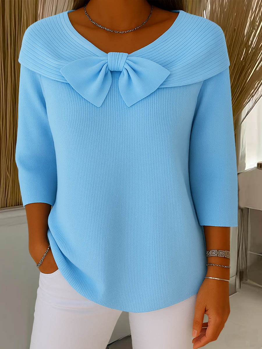 Margaret - knitted jumper with bow and 3/4 sleeves