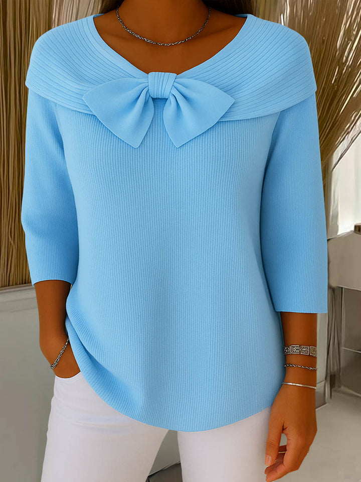 Margaret - knitted jumper with bow and 3/4 sleeves