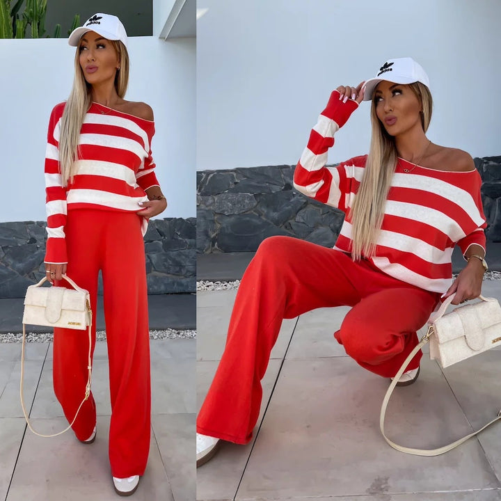 Martha - Striped Off-Shoulder Lounge Set